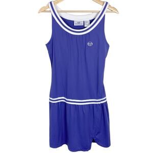 Sergio Tacchini Tennis Dress Size L Purple White Stripe Stretch Jersey Knit Tank